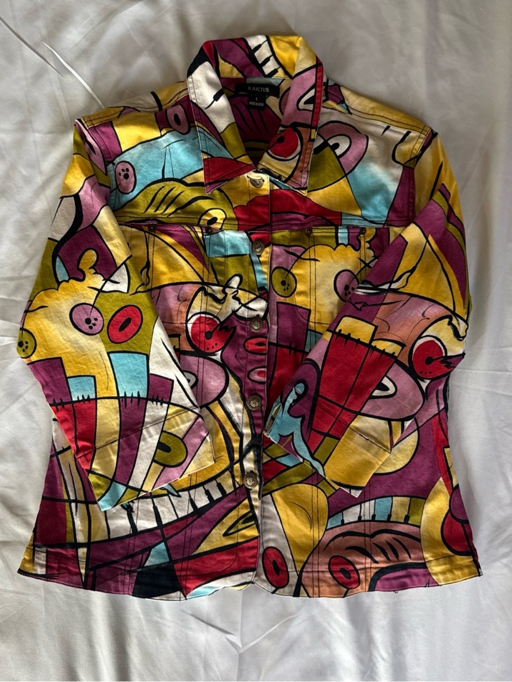 Vintage Kaktus Wearable Art Jacket Women’s L Picasso Inspired Abstract Button